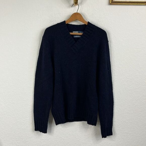 Polo Ralph Lauren Wool Alpaca V Neck Elbow Patch Sweater - Picture 4 of 6